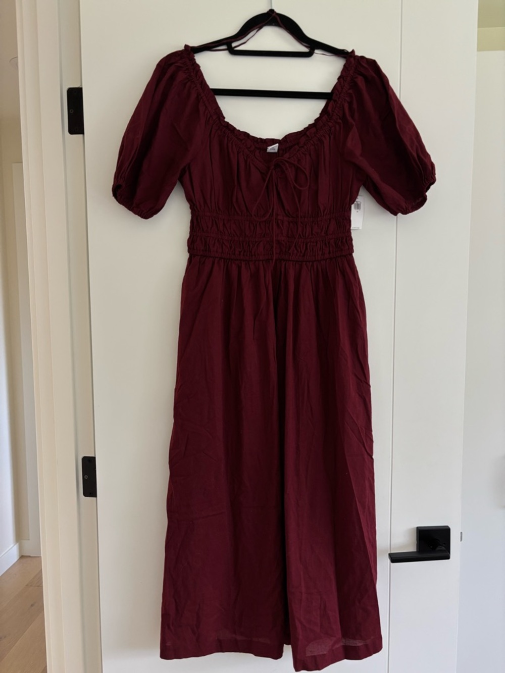Old Navy Burgundy Puff-Sleeve Midi Dress